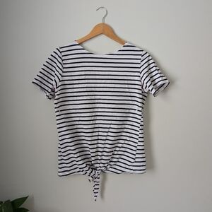 Nursing Queen Black & White Striped Short Sleeve Tie-Front Tee